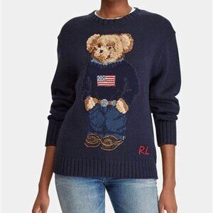 Polo Ralph Lauren Women's Blue Polo Bear Cotton Jumper Size M